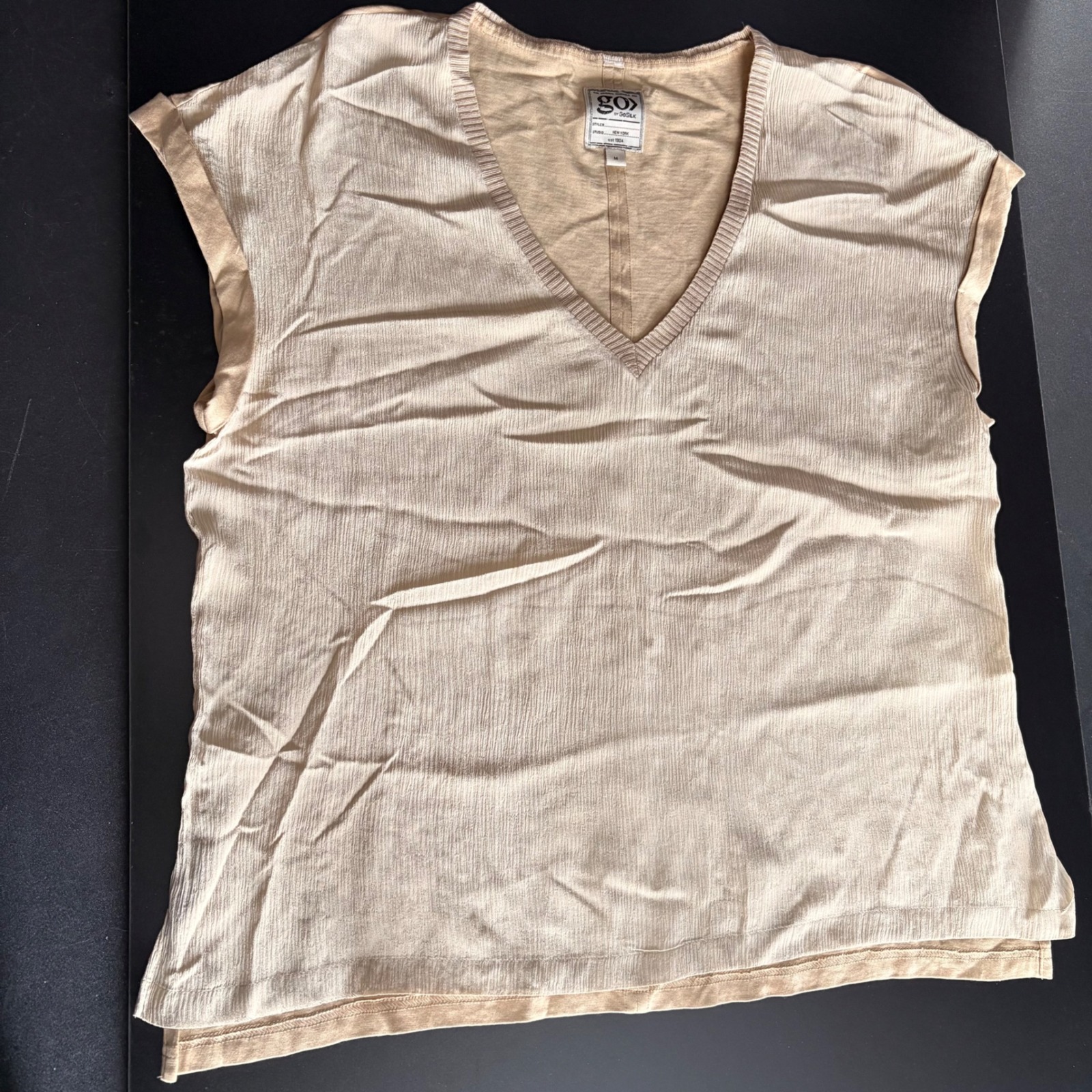 Go Gosilk T-Shirt Top Blouse Silk Cotton Tan Relaxed Natural Minimalist Medium